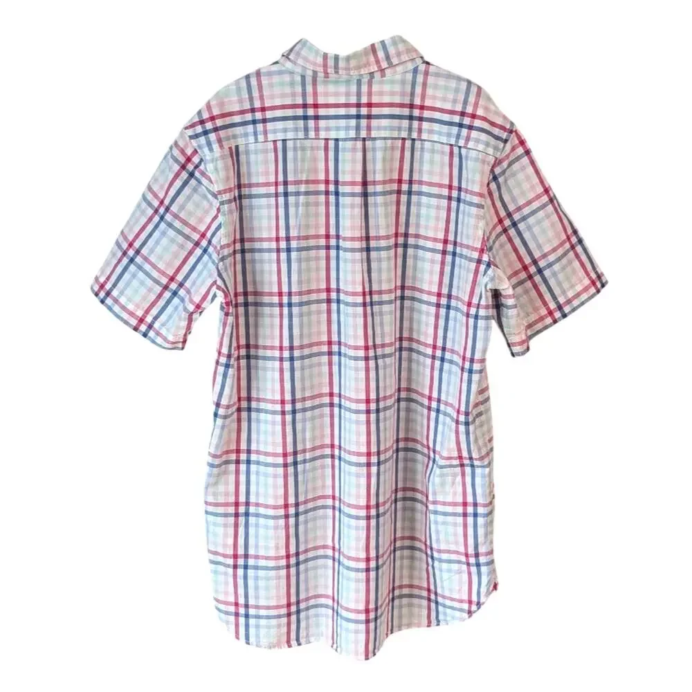 GAP Short Sleeve Button Front Shirt Boys XXL Plaid Poplin Classic Prep Coastal